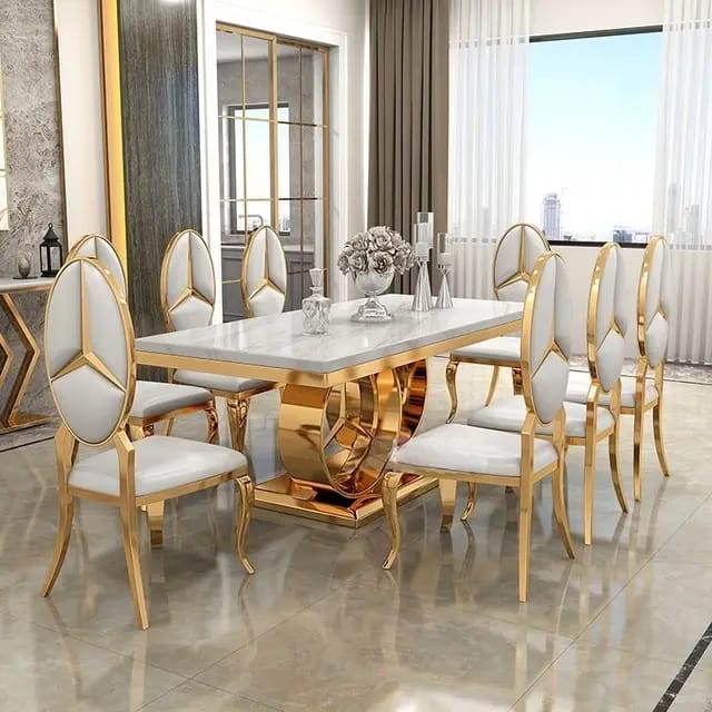 8 Seater White Marble Dining Table Set in Juba, South Sudan